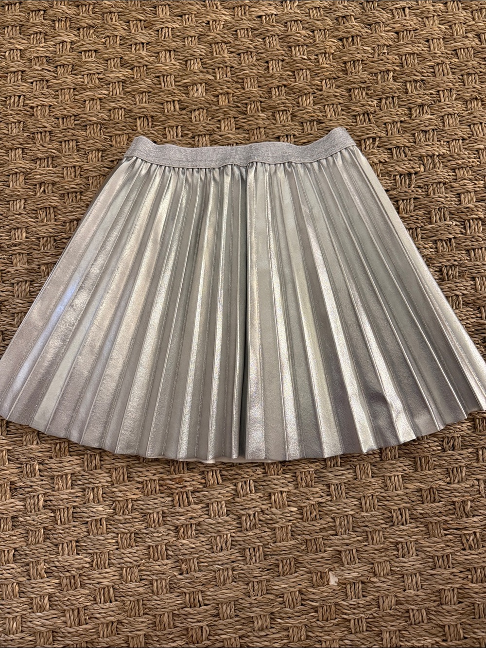 Metallic Silver Pleated Skirt Faux Leather